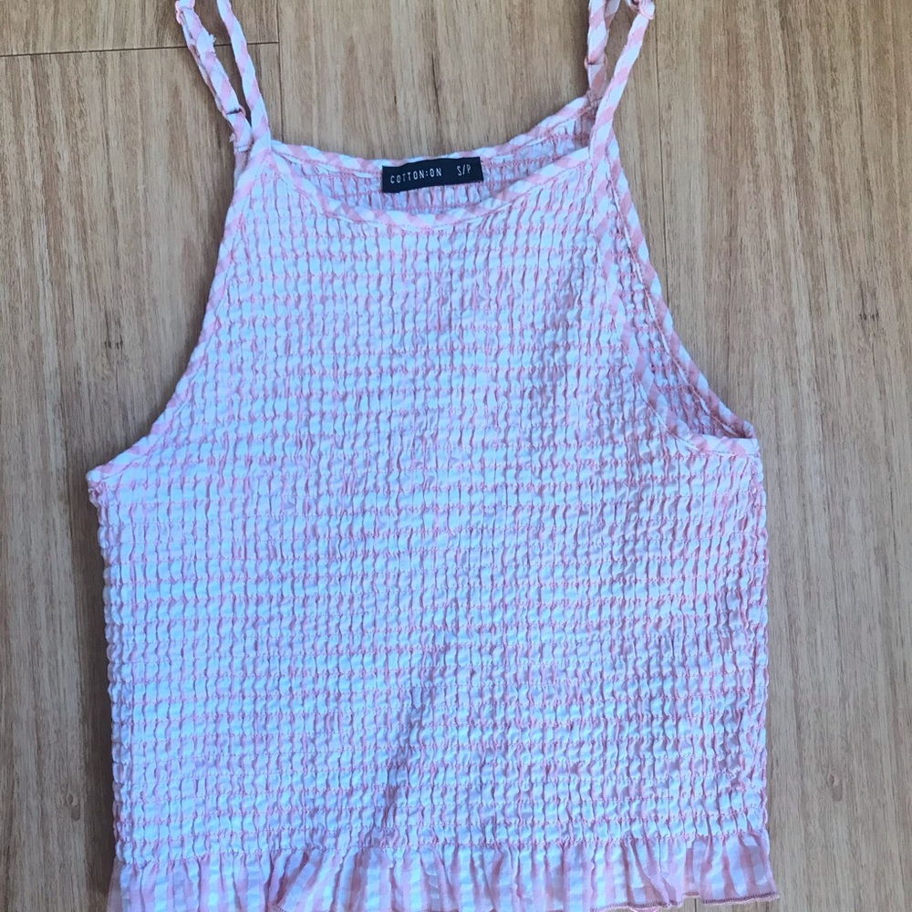 Pink and white gingham crop